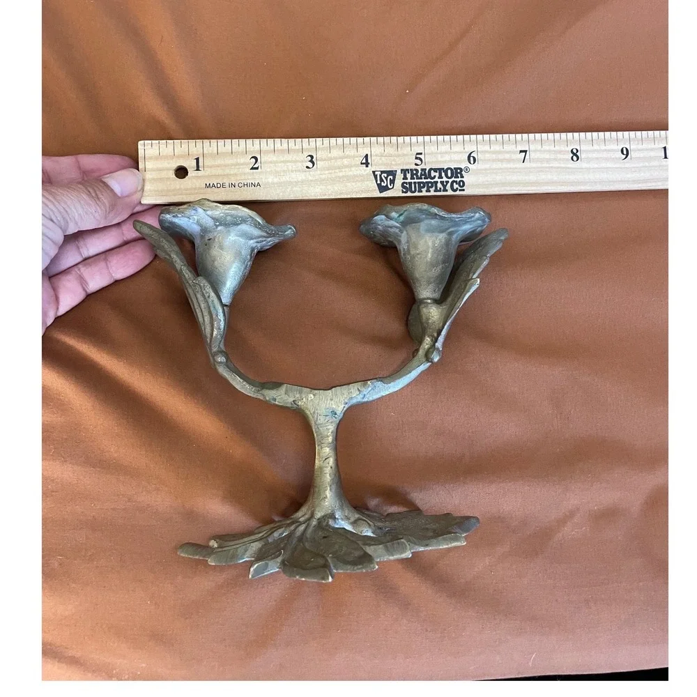 Vintage Brass Double‎ Lily Candelabra Art Nouveau Floral Taper Candle Holder